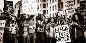 "Black Lives Matter" protest depicted.